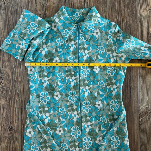 Wynette Midi Belted Shift L/S Dress NO SIZE Vintage 70s Blue Green White Floral - Picture 5 of 15